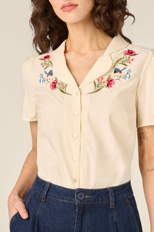 Princess Highway - Fairy Wren Embroidered Blouse - cream