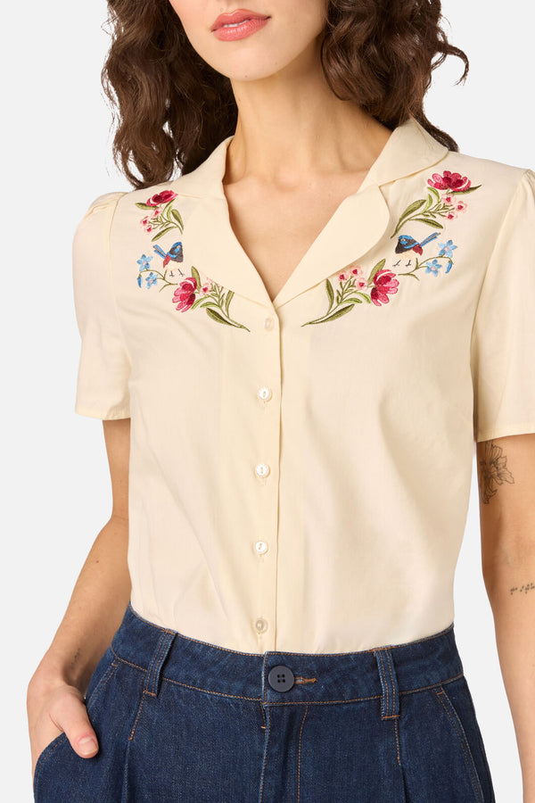 Princess Highway - Fairy Wren Embroidered Blouse - cream