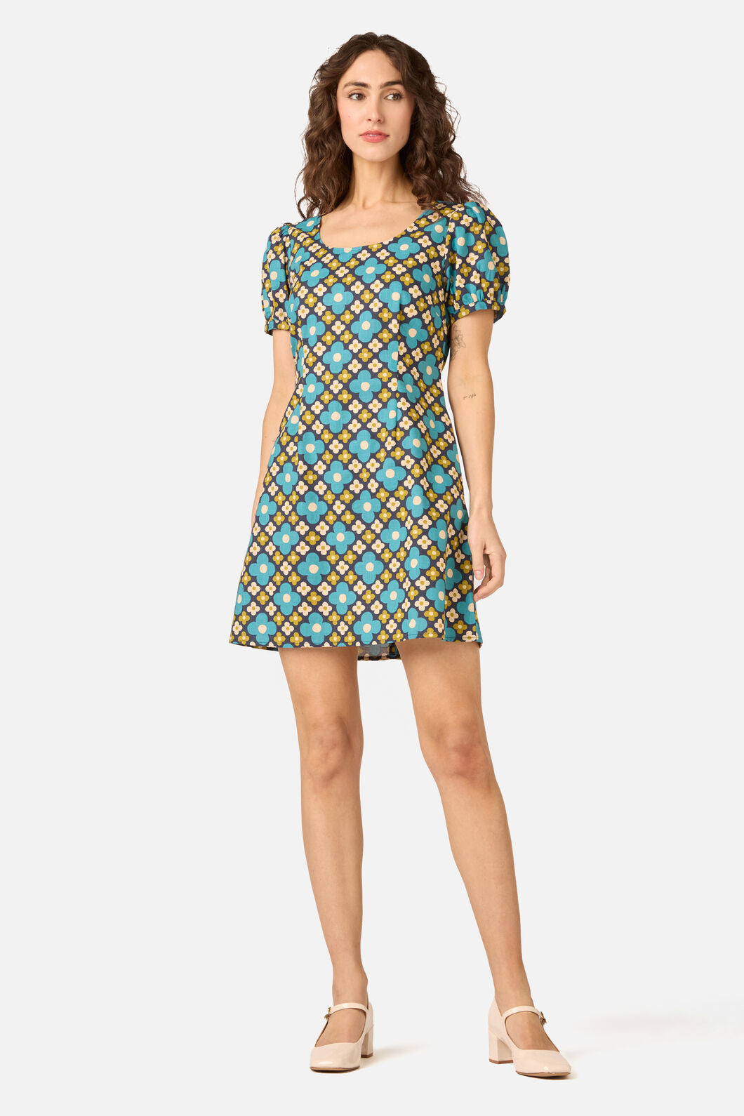 Princess Highway - Mimi Retro Puff Sleeve Dress - navy