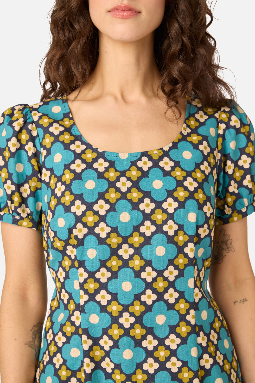 Princess Highway - Mimi Retro Puff Sleeve Dress - navy