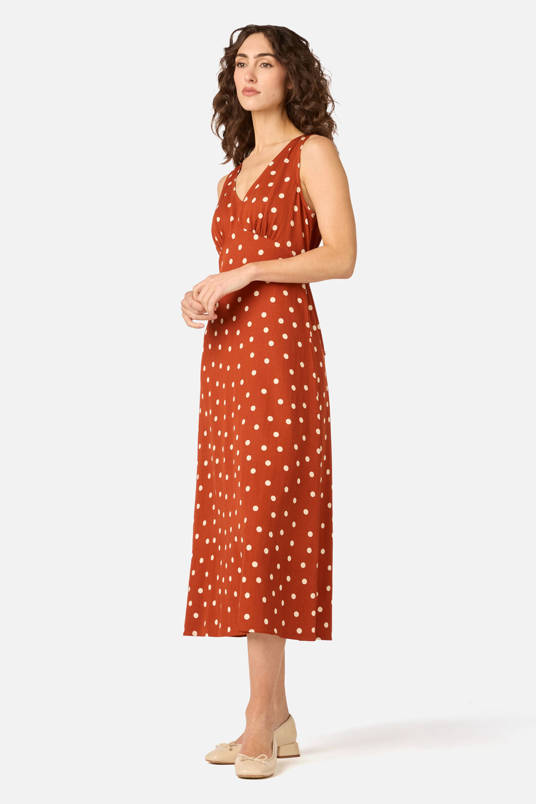 Princess Highway - Kelly Polka Dot Midi Dress - rust