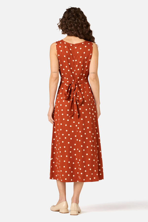 Princess Highway - Kelly Polka Dot Midi Dress - rust