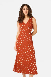 Princess Highway - Kelly Polka Dot Midi Dress - rust