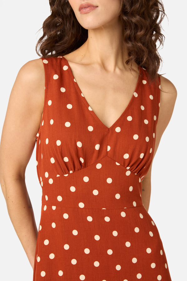Princess Highway - Kelly Polka Dot Midi Dress - rust