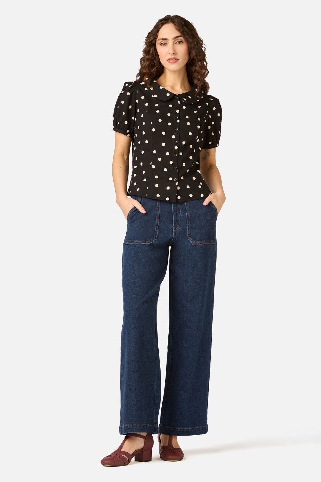 Princess Highway - Kelly Polka Dot Blouse - black