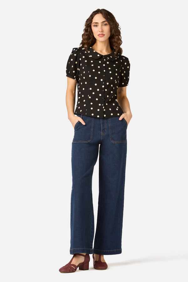 Princess Highway - Kelly Polka Dot Blouse - black