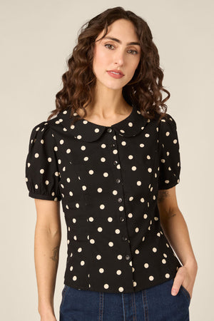 Princess Highway - Kelly Polka Dot Blouse - black