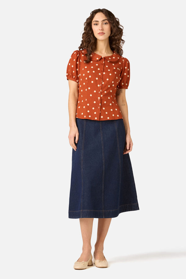 Princess Highway - Kelly Polka Dot Blouse - rust