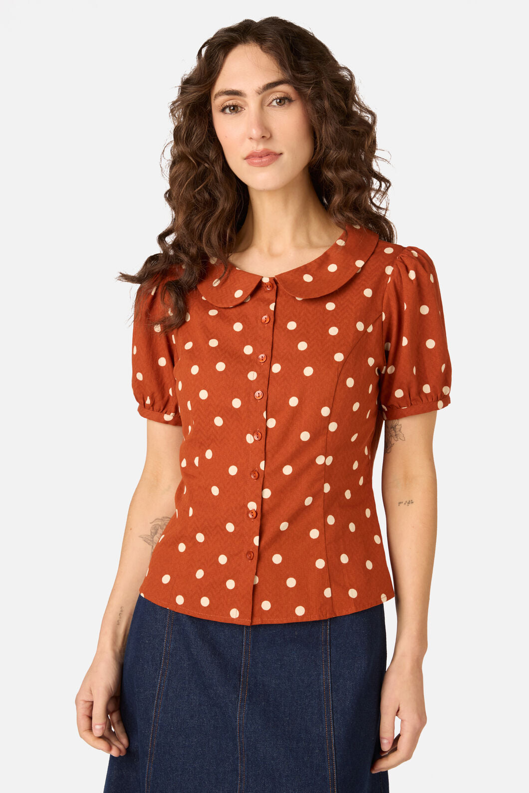 Princess Highway - Kelly Polka Dot Blouse - rust