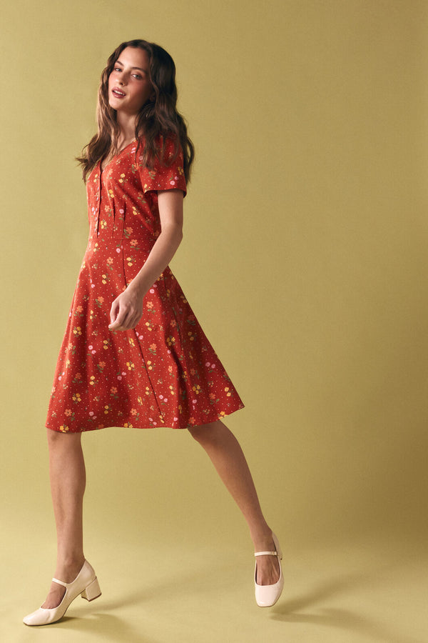 Princess Highway - Chloe Ditsy 90's Tea Dress - rust