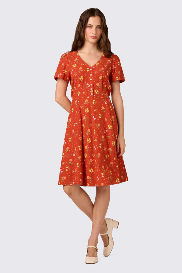 Princess Highway - Chloe Ditsy 90's Tea Dress - rust