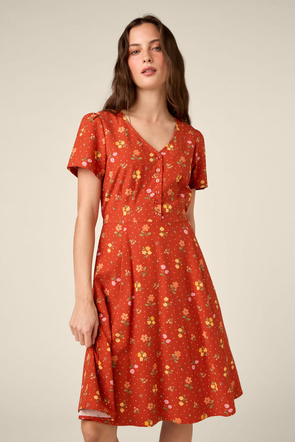 Princess Highway - Chloe Ditsy 90's Tea Dress - rust