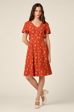 Princess Highway - Chloe Ditsy 90S Tea Dress - rust