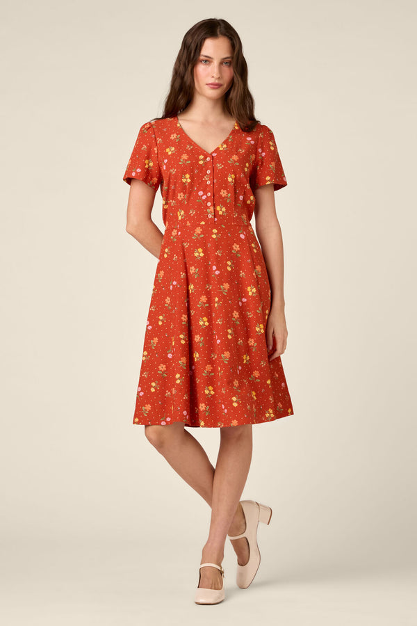 Princess Highway - Chloe Ditsy 90's Tea Dress - rust