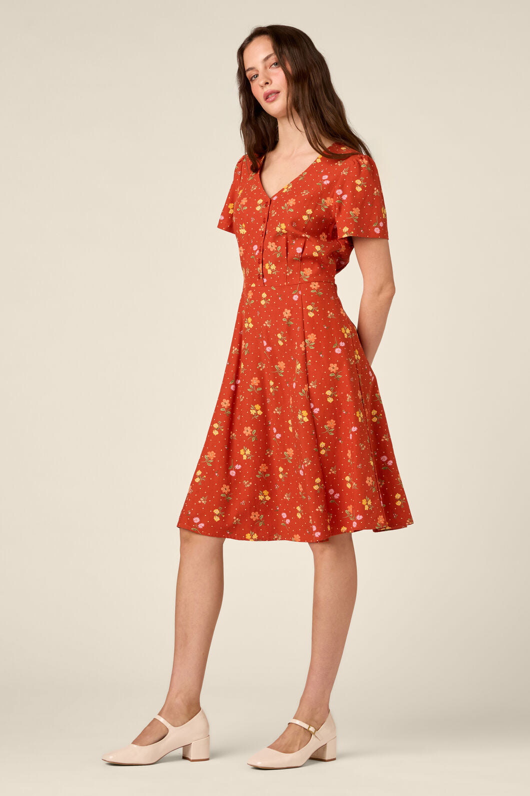 Princess Highway - Chloe Ditsy 90's Tea Dress - rust