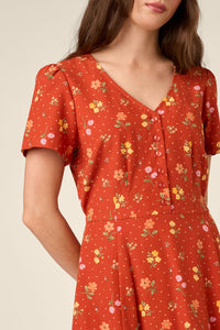 Princess Highway - Chloe Ditsy 90's Tea Dress - rust