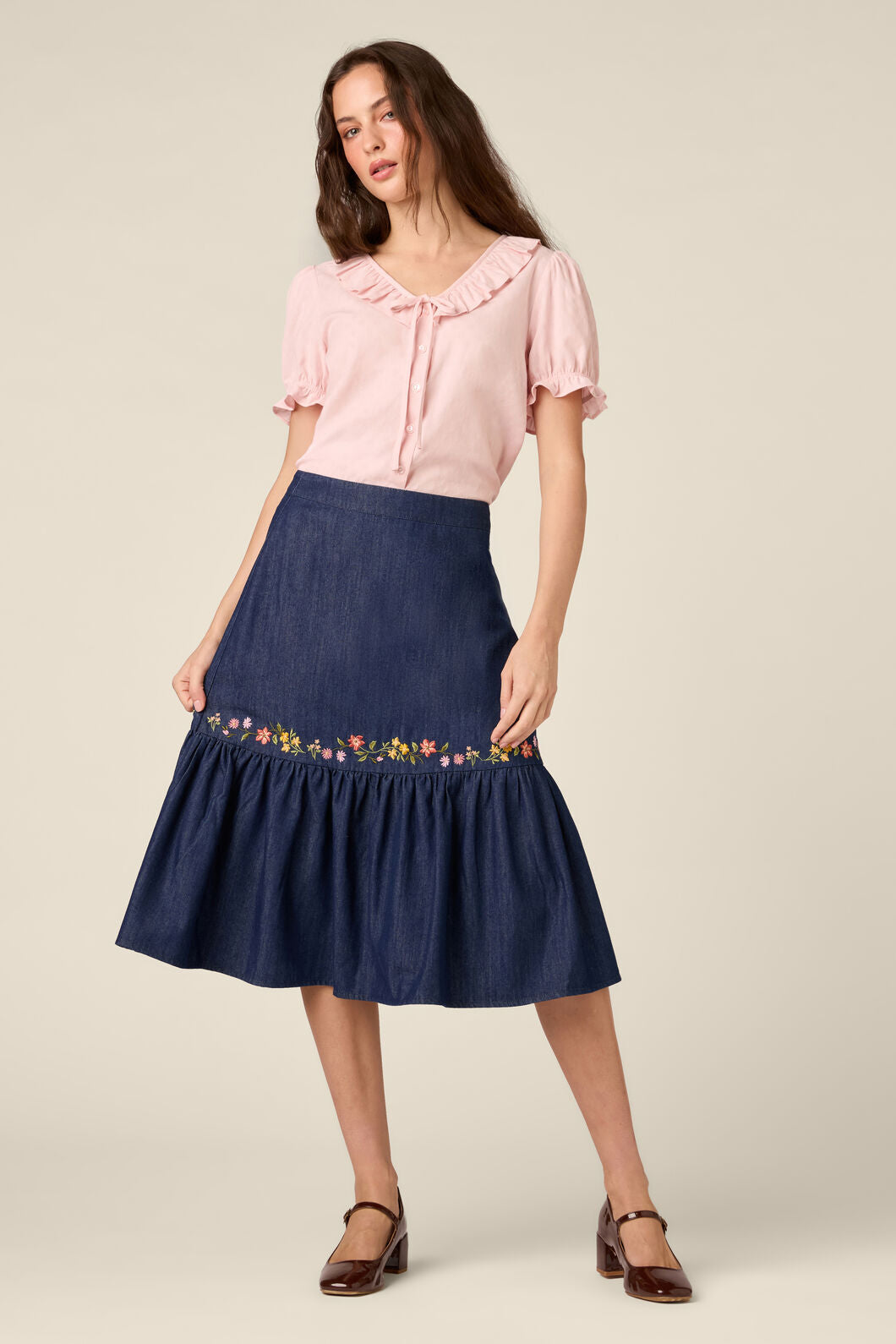 Princess Highway - Chloe Embroidered Denim Skirt - blue-denim
