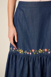 Princess Highway - Chloe Embroidered Denim Skirt - blue-denim
