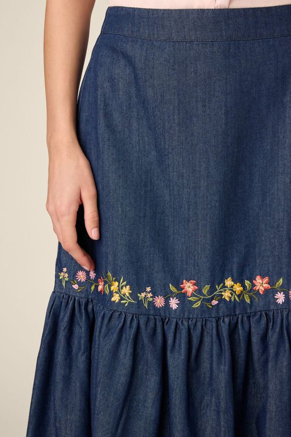 Princess Highway - Chloe Embroidered Denim Skirt - blue-denim