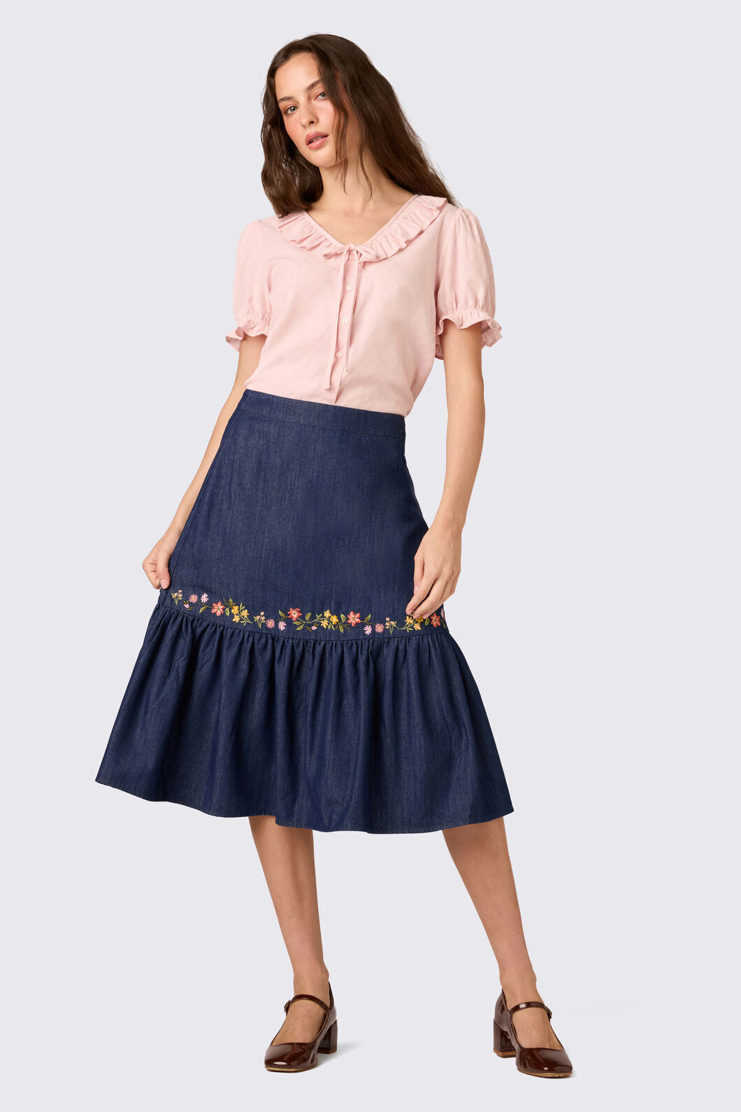 Princess Highway - Chloe Embroidered Denim Skirt - blue-denim
