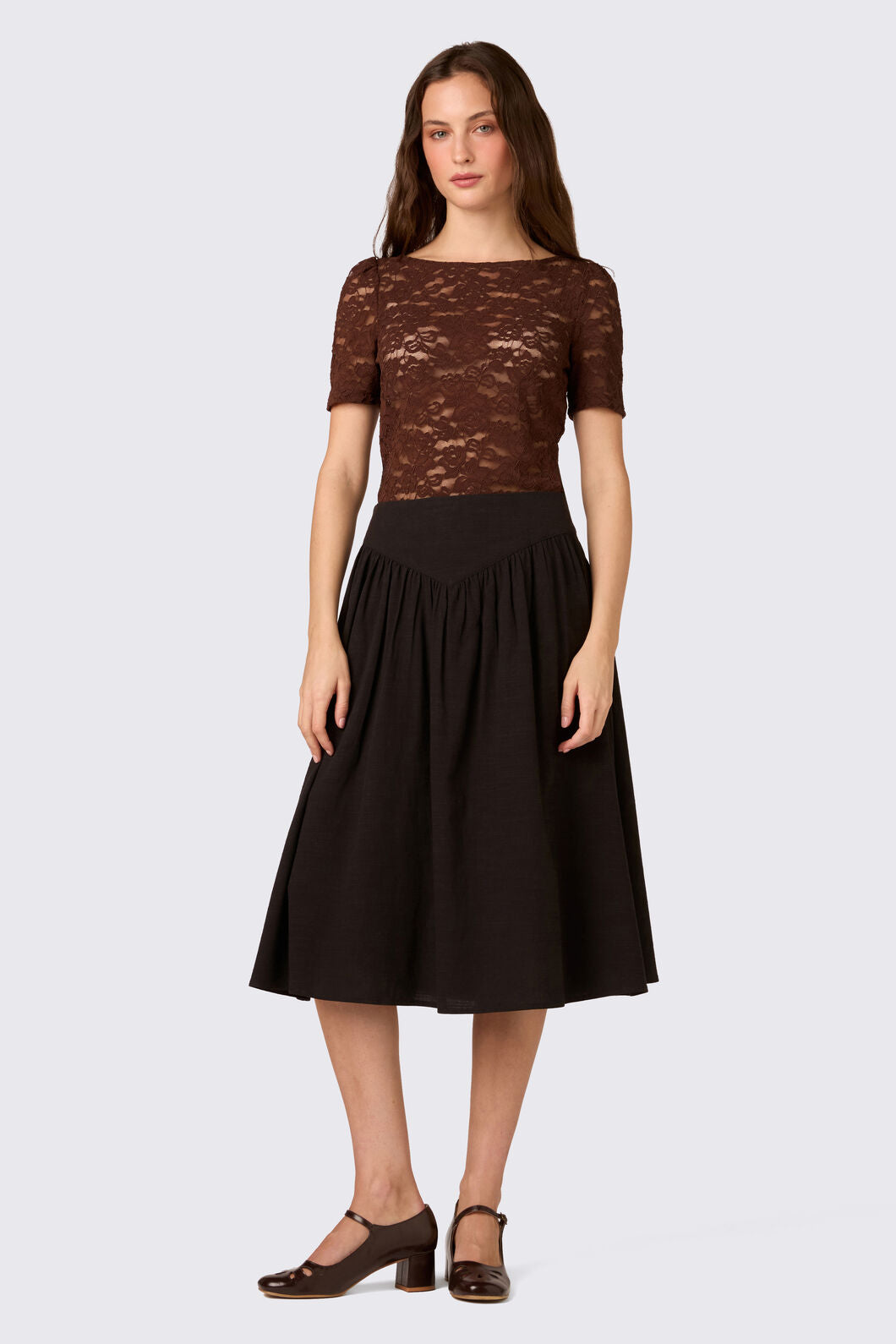 Princess Highway - Nell V-Yoke Midi Skirt - black