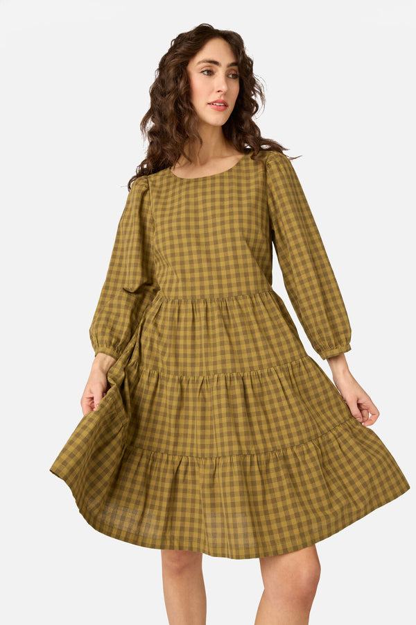 Princess Highway - Billie Check Smock Dress - olive