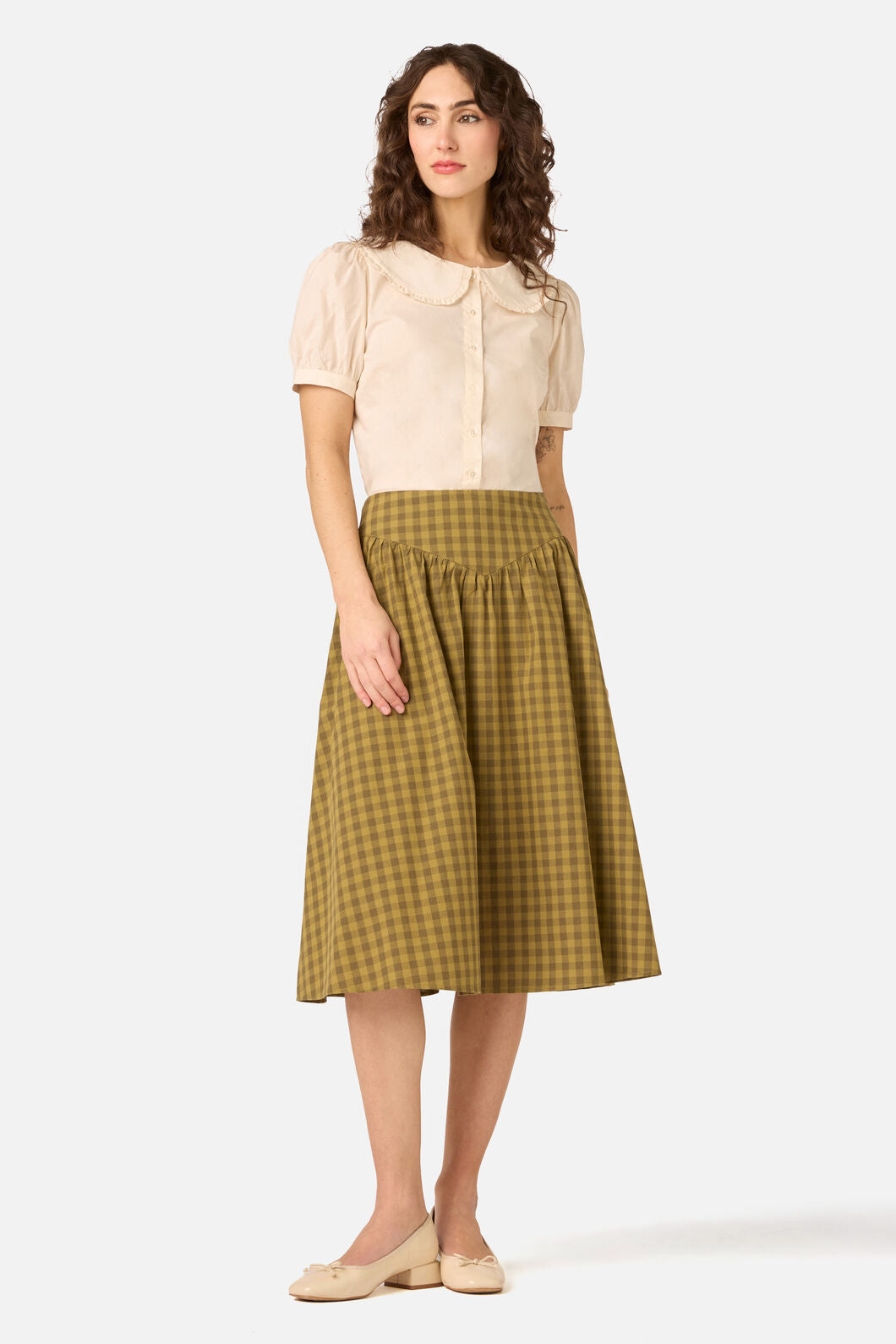 Princess Highway - Billie Check Yoke Midi Skirt - olive