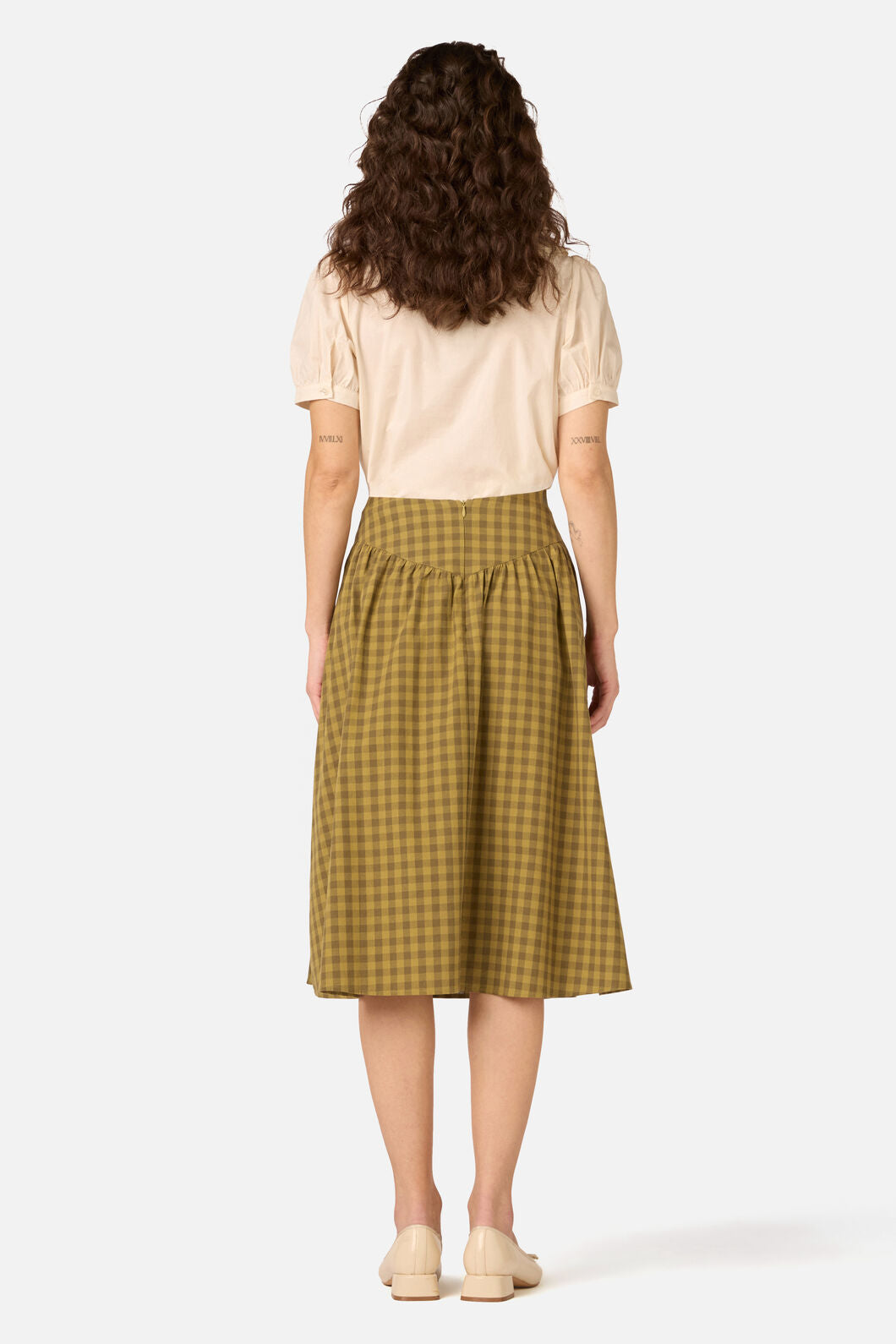 Princess Highway - Billie Check Yoke Midi Skirt - olive