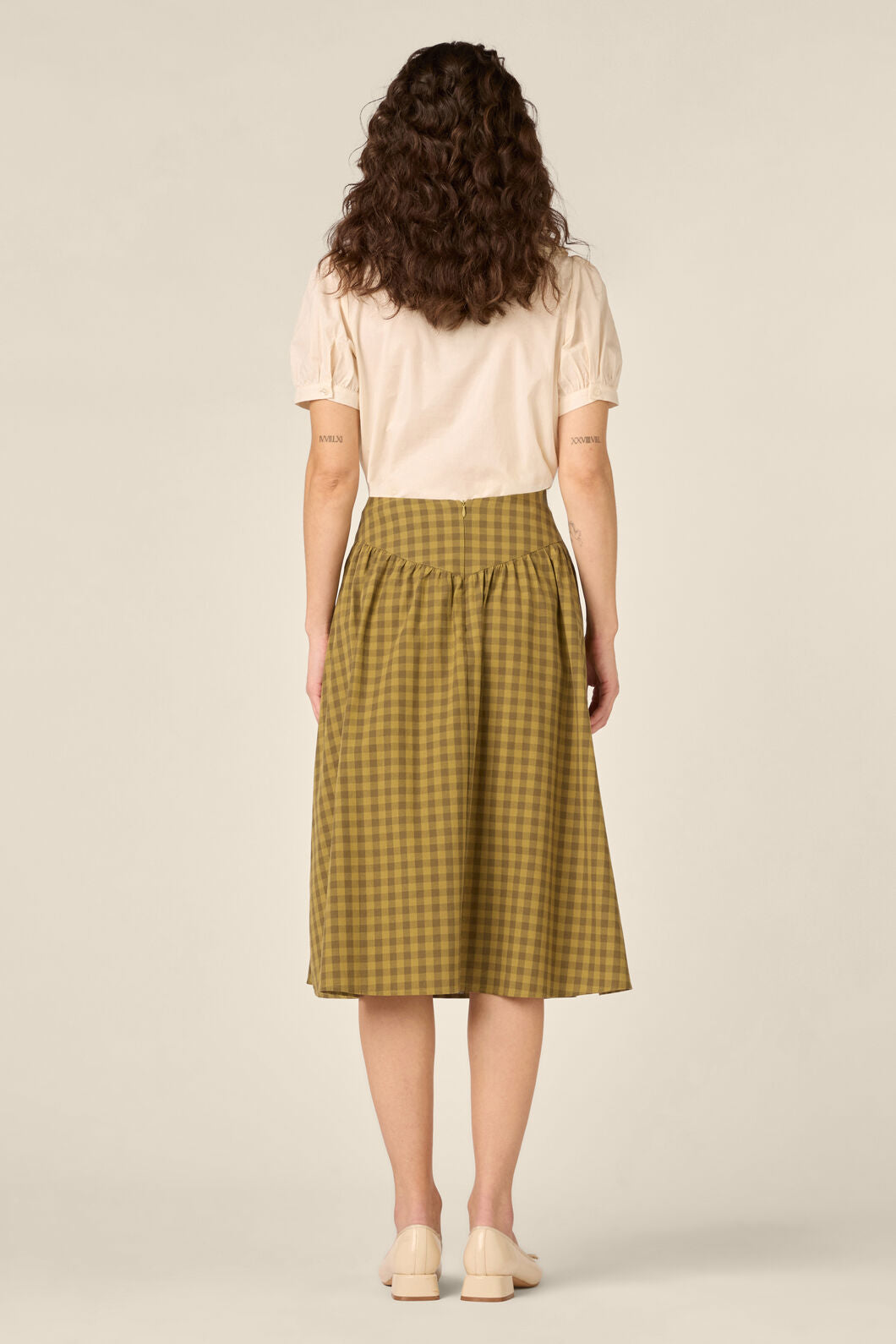 Princess Highway - Billie Check Yoke Midi Skirt - olive
