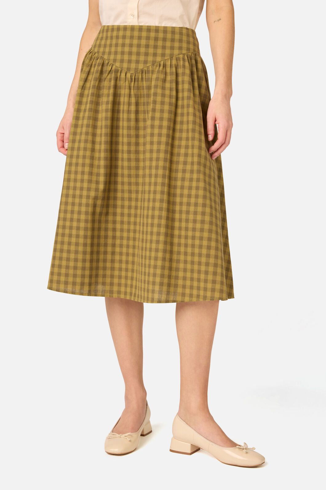 Princess Highway - Billie Check Yoke Midi Skirt - olive