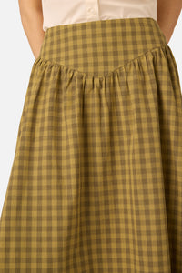 Princess Highway - Billie Check Yoke Midi Skirt - olive