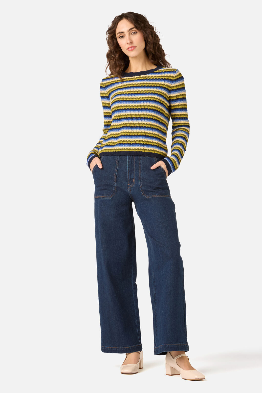 Princess Highway - Leslie Stripe Knit Jumper - green-blue