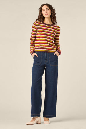 Princess Highway - Leslie Stripe Knit Jumper - pink-olive