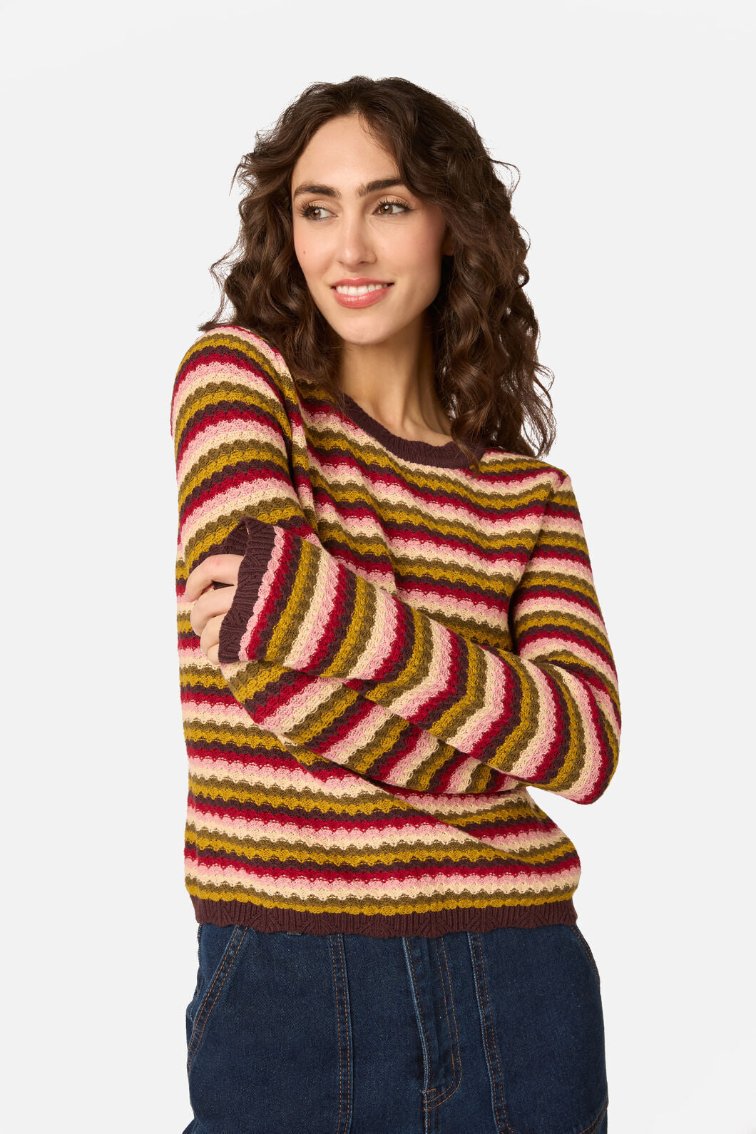 Princess Highway - Leslie Stripe Knit Jumper - pink-olive