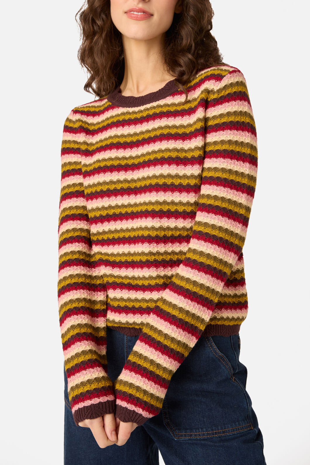 Princess Highway - Leslie Stripe Knit Jumper - pink-olive