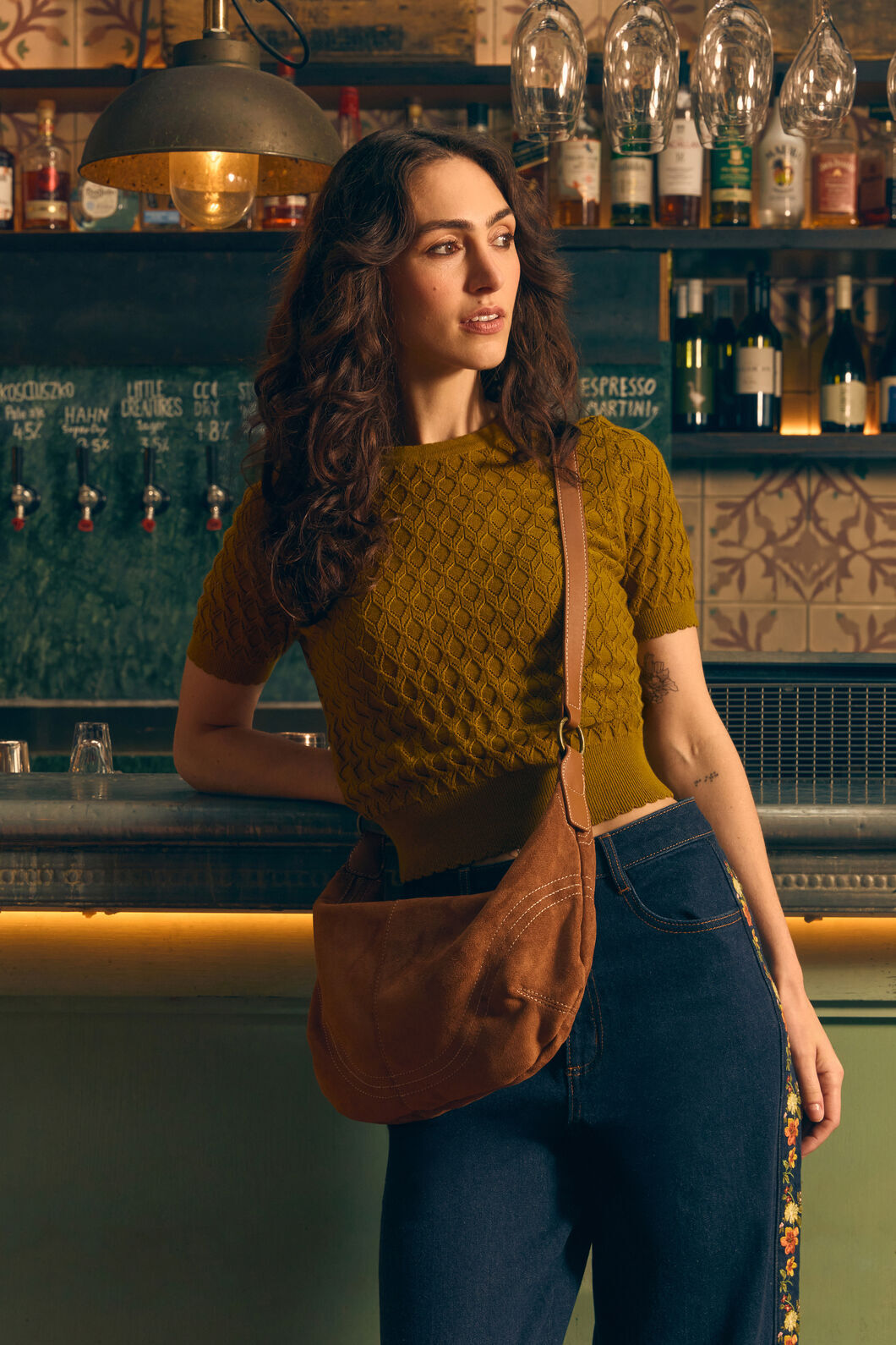 Princess Highway - Lila Short Sleeve Knit Top - golden-olive