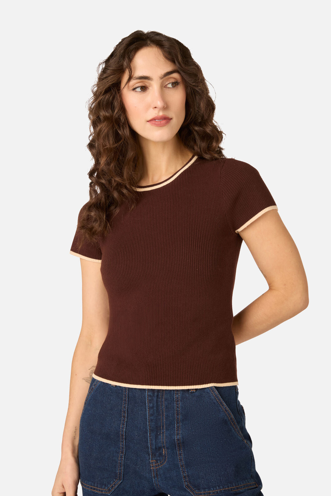 Princess Highway - Gigi Short Sleeve Knit Top - chocolate