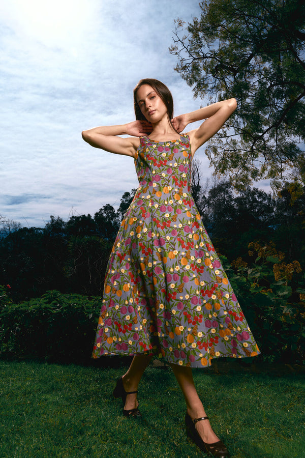 Princess Highway - Butterfly & Fruit Midi Dress - blue
