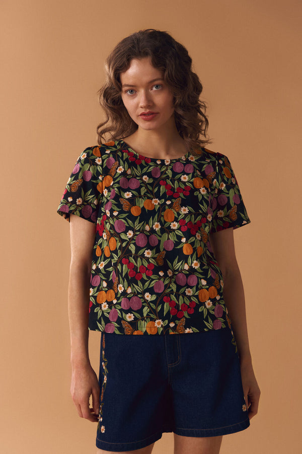 Princess Highway - Butterfly & Fruit Top - black