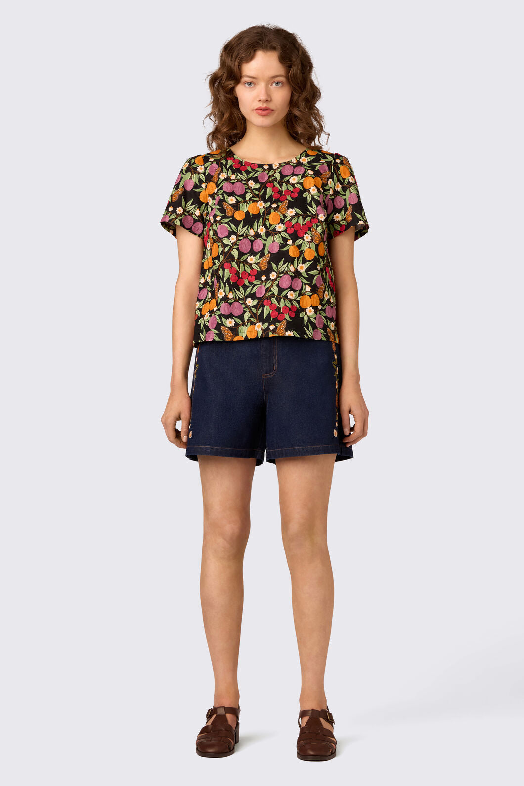 Princess Highway - Butterfly & Fruit Top - black