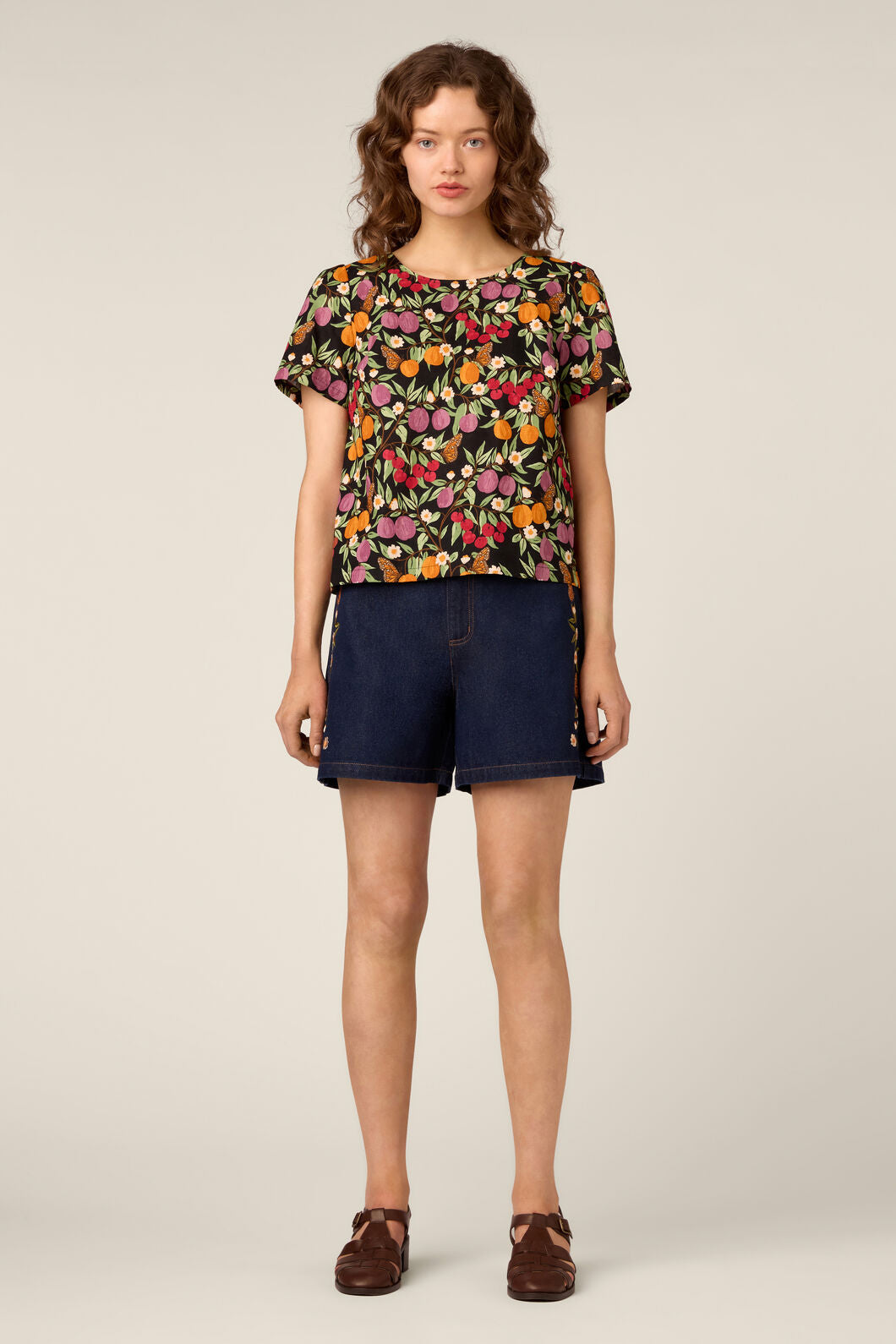 Princess Highway - Butterfly & Fruit Top - black