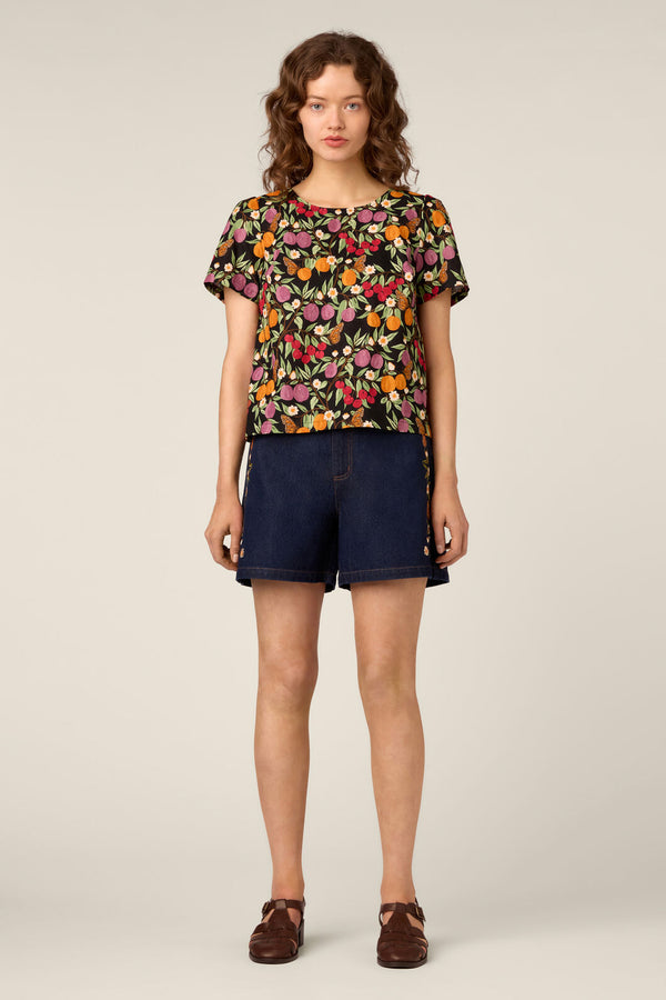 Princess Highway - Butterfly & Fruit Top - black