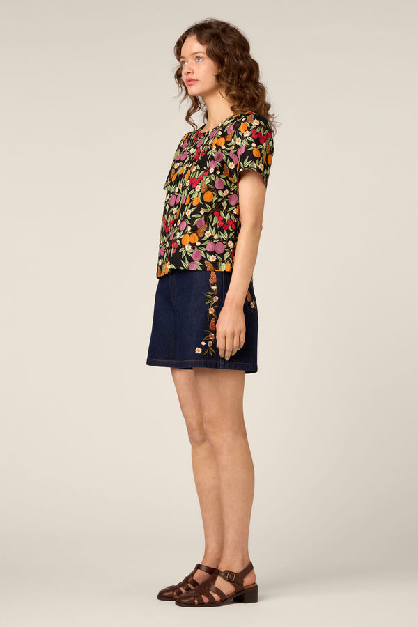 Princess Highway - Butterfly & Fruit Top - black