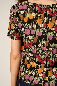 Princess Highway - Butterfly & Fruit Top - black