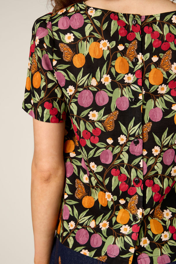 Princess Highway - Butterfly & Fruit Top - black