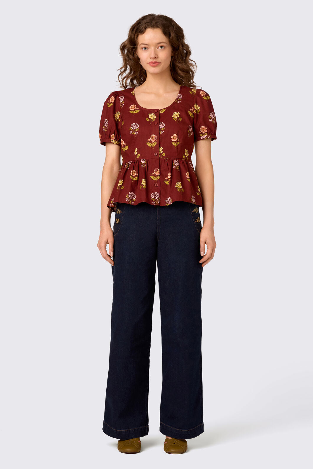 Princess Highway - Meika 90s Flower Peplum Top - rust