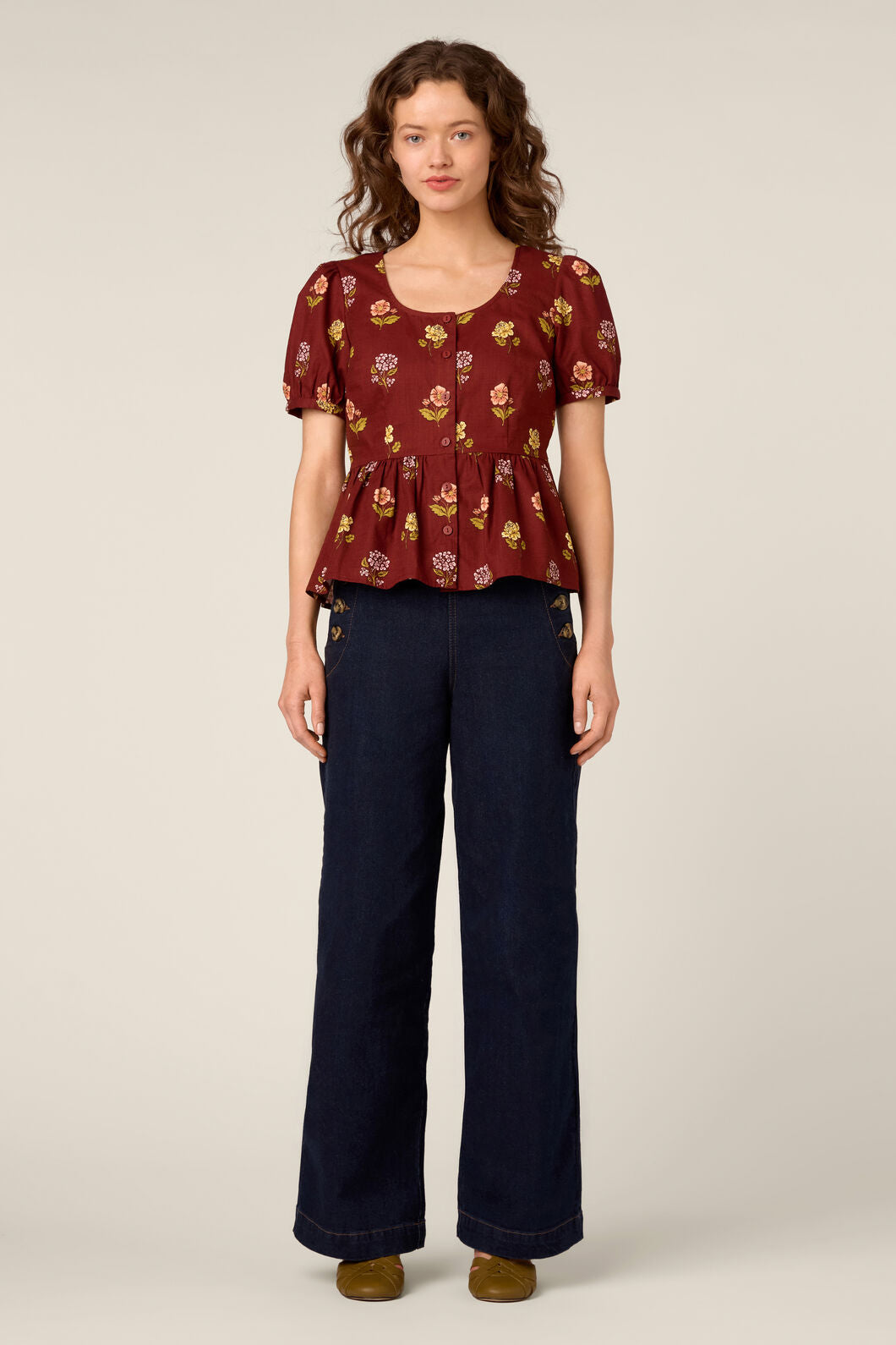 Princess Highway - Meika 90s Flower Peplum Top - rust