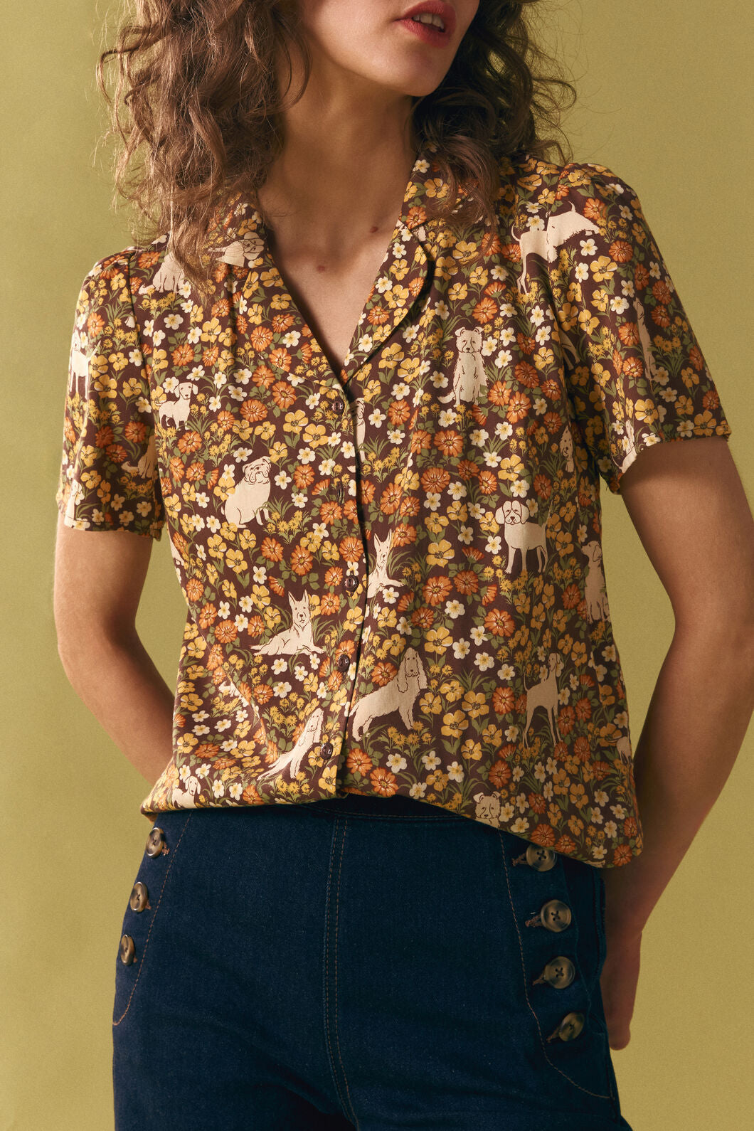 Princess Highway - Dogs & Flowers Spring Blouse - chocolate