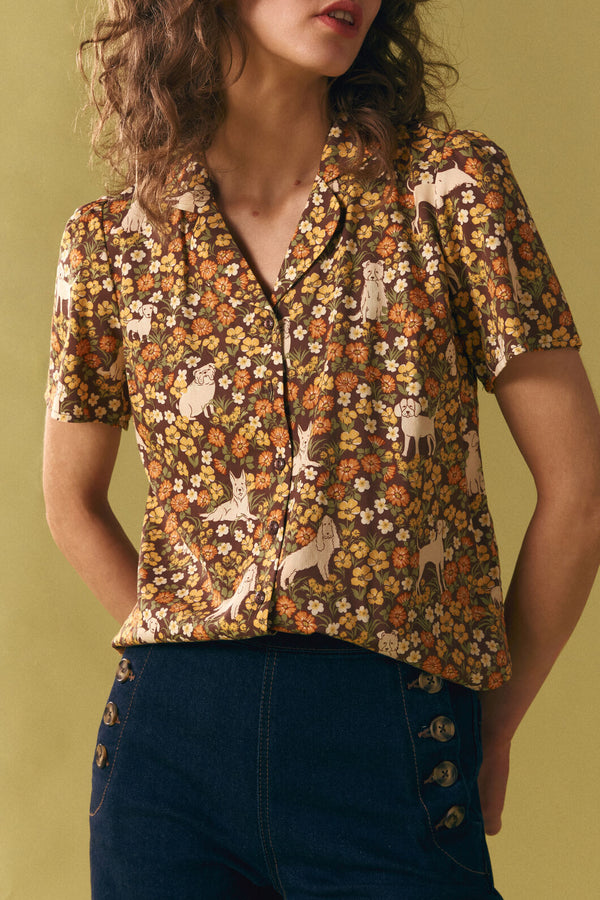 Princess Highway - Dogs & Flowers Spring Blouse - chocolate