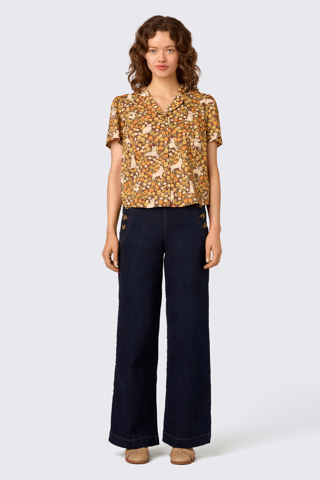 Princess Highway - Dogs & Flowers Spring Blouse - chocolate